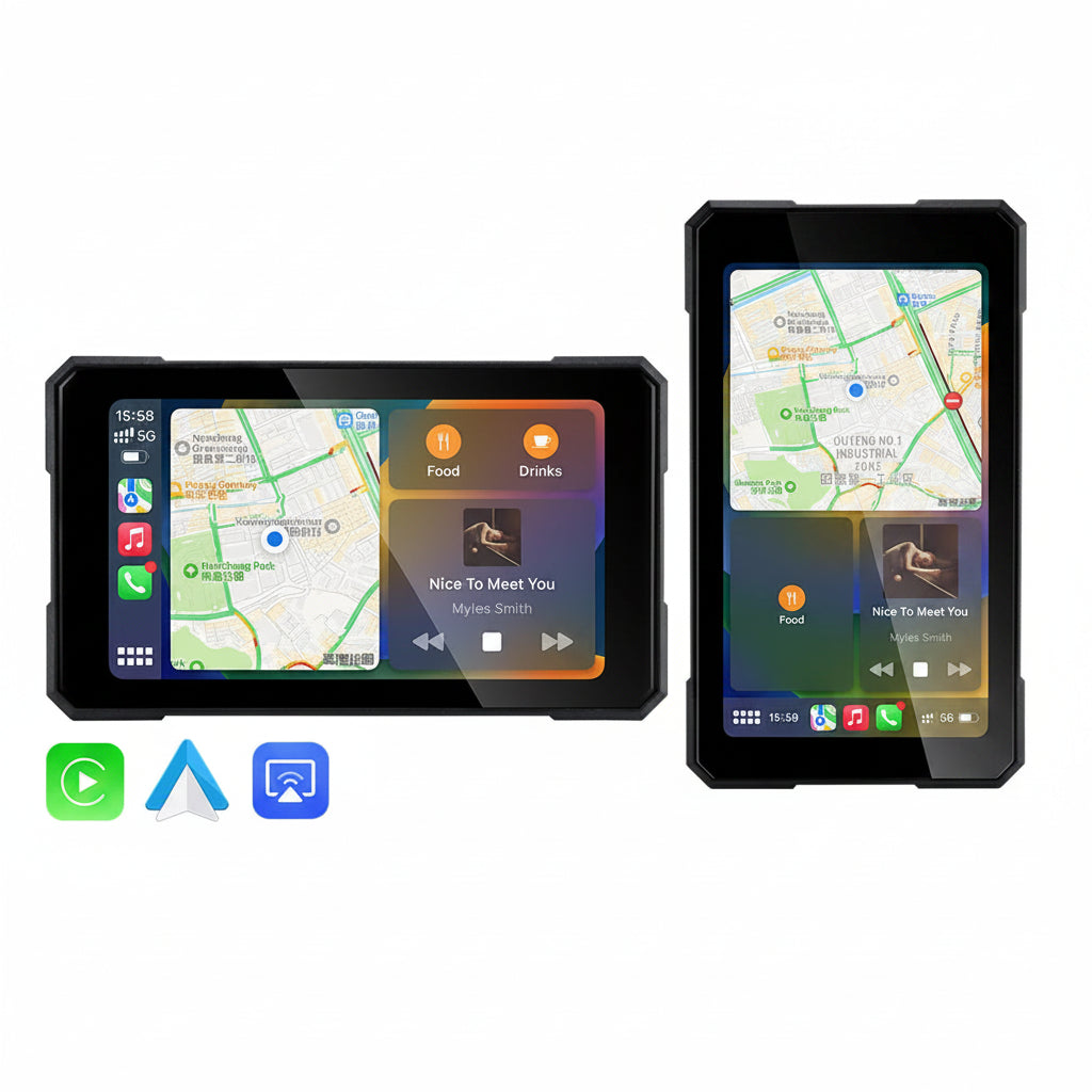 5" Motorcycle GPS Screen – Apple CarPlay & Android Auto | IPX7 Waterproof | Detachable Anti-Theft